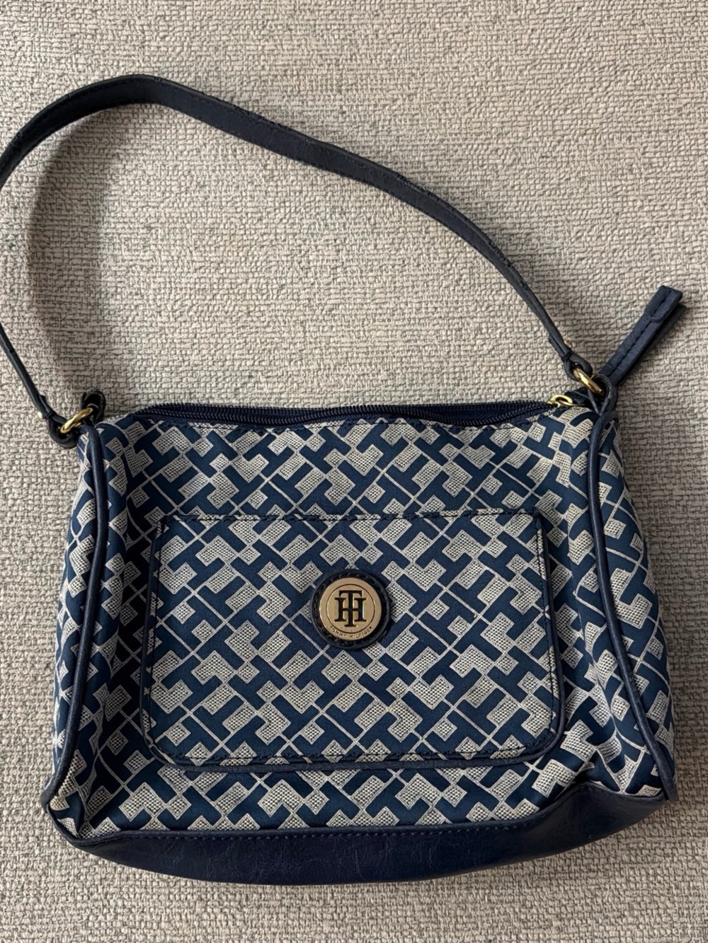 Tommy Hilfiger Navy and Cream Signature Pattern Shoulder Bag